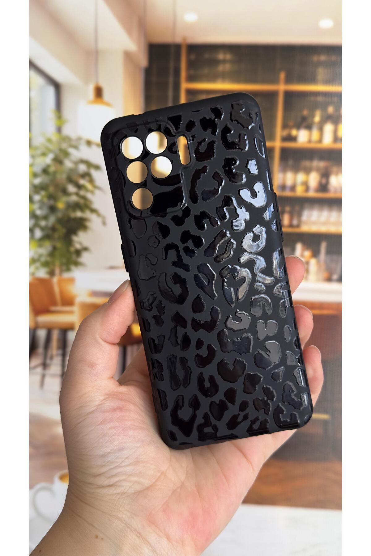 OPPO Reno 4 Lite Uyumlu Leopar Desenli Silikon Darbe Emici Klasik Korumalı Rubber Kılıf