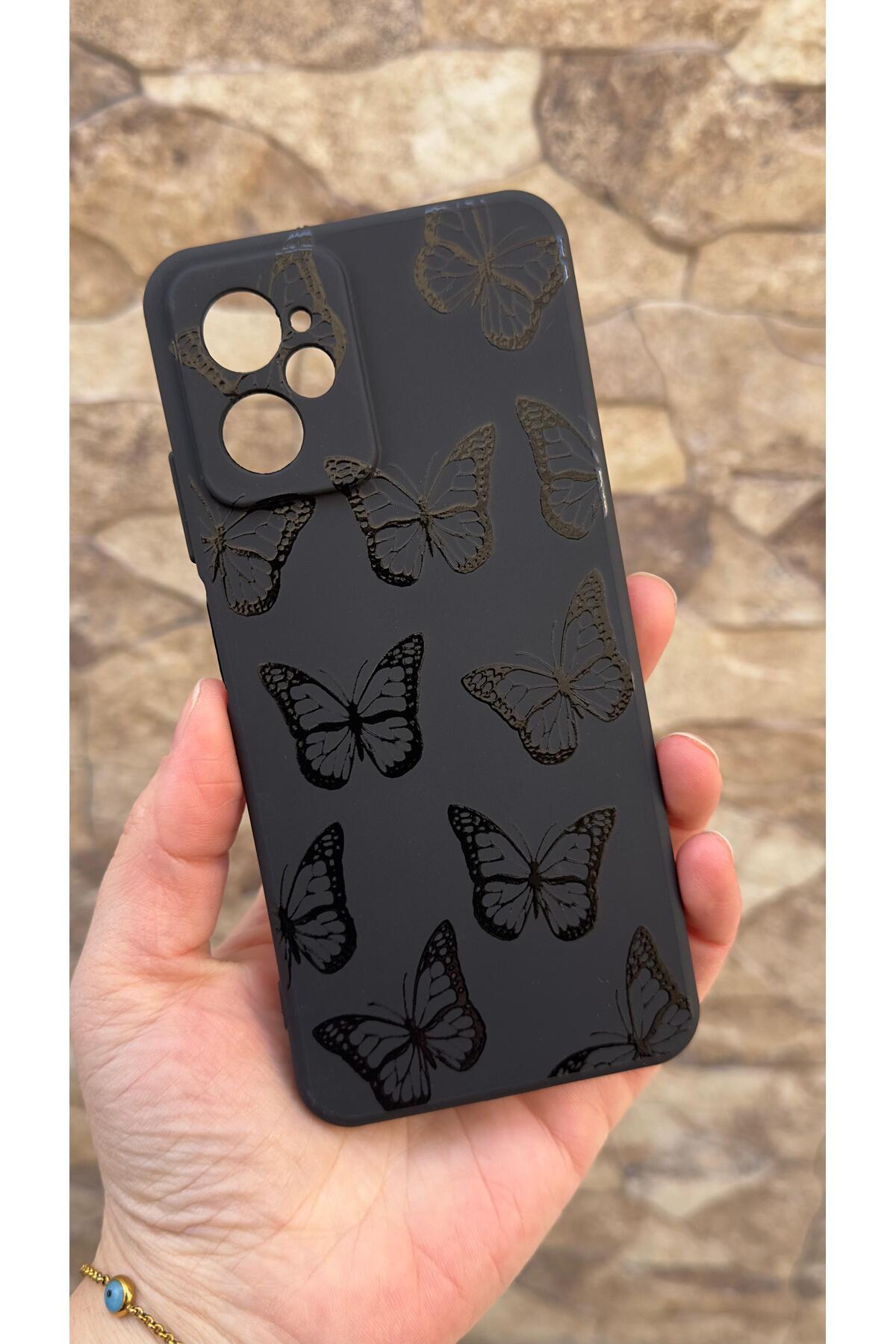 Casper Via X30 Uyumlu Siyah Kelebek Desenli Silikon Darbe Emici Klasik Korumalı Rubber Kılıf