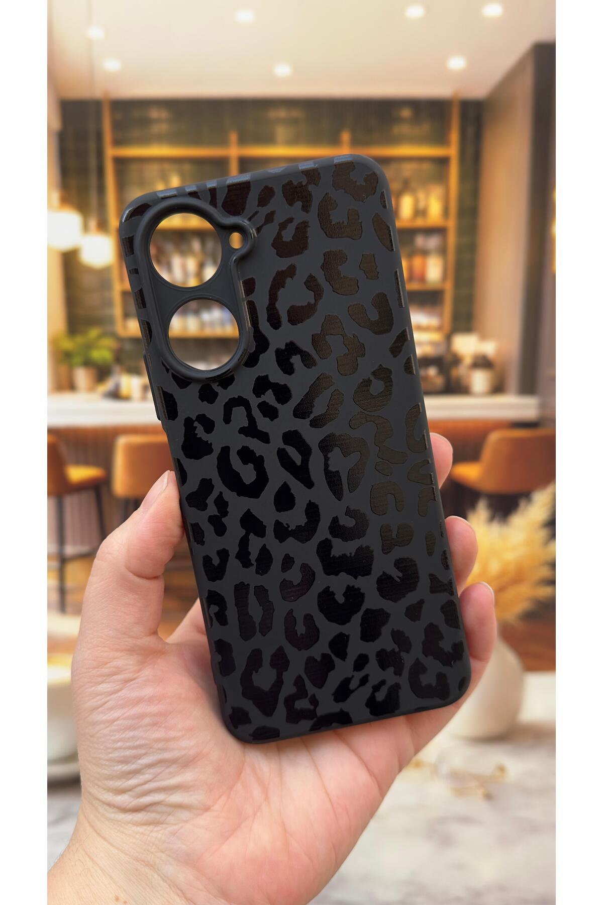 VİVO Y18 Uyumlu Siyah Leopar Desenli Silikon Darbe Emici Klasik Korumalı Rubber Kılıf