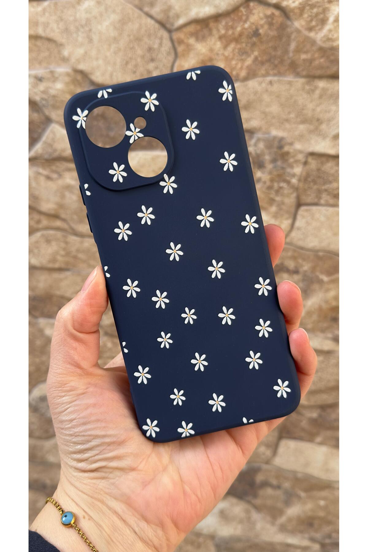 Tecno Spark 40C Uyumlu Mini Papatya Desenli Silikon Darbe Emici Klasik Korumalı Rubber Kılıf