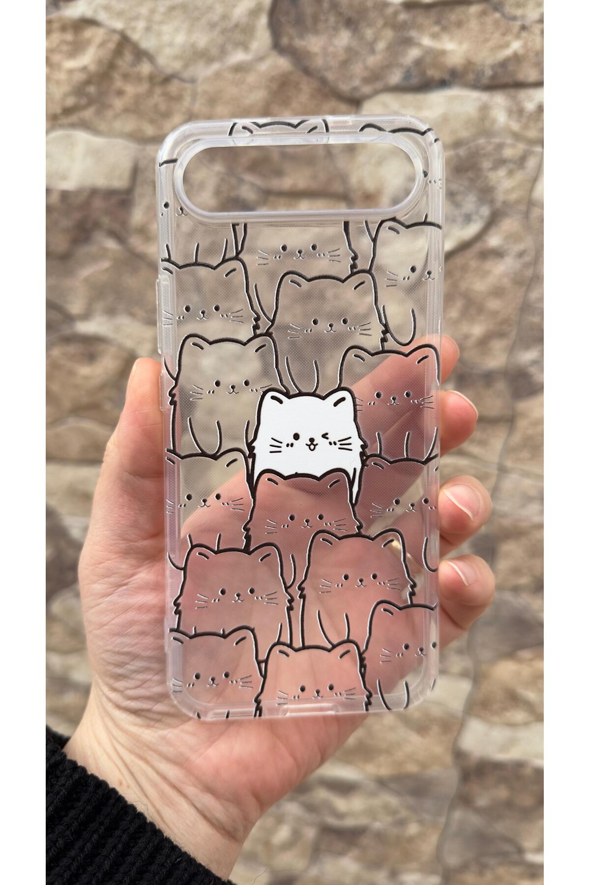 Tecno Spark Slim Uyumlu Manycat Desenli Şeffaf Darbe Emici Kamera Korumalı Clear Kılıf