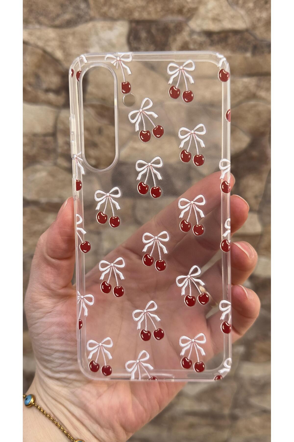 Samsung Galaxy S25 FE Uyumlu Kiraz Desenli Şeffaf Darbe Emici Kamera Korumalı Clear Kılıf