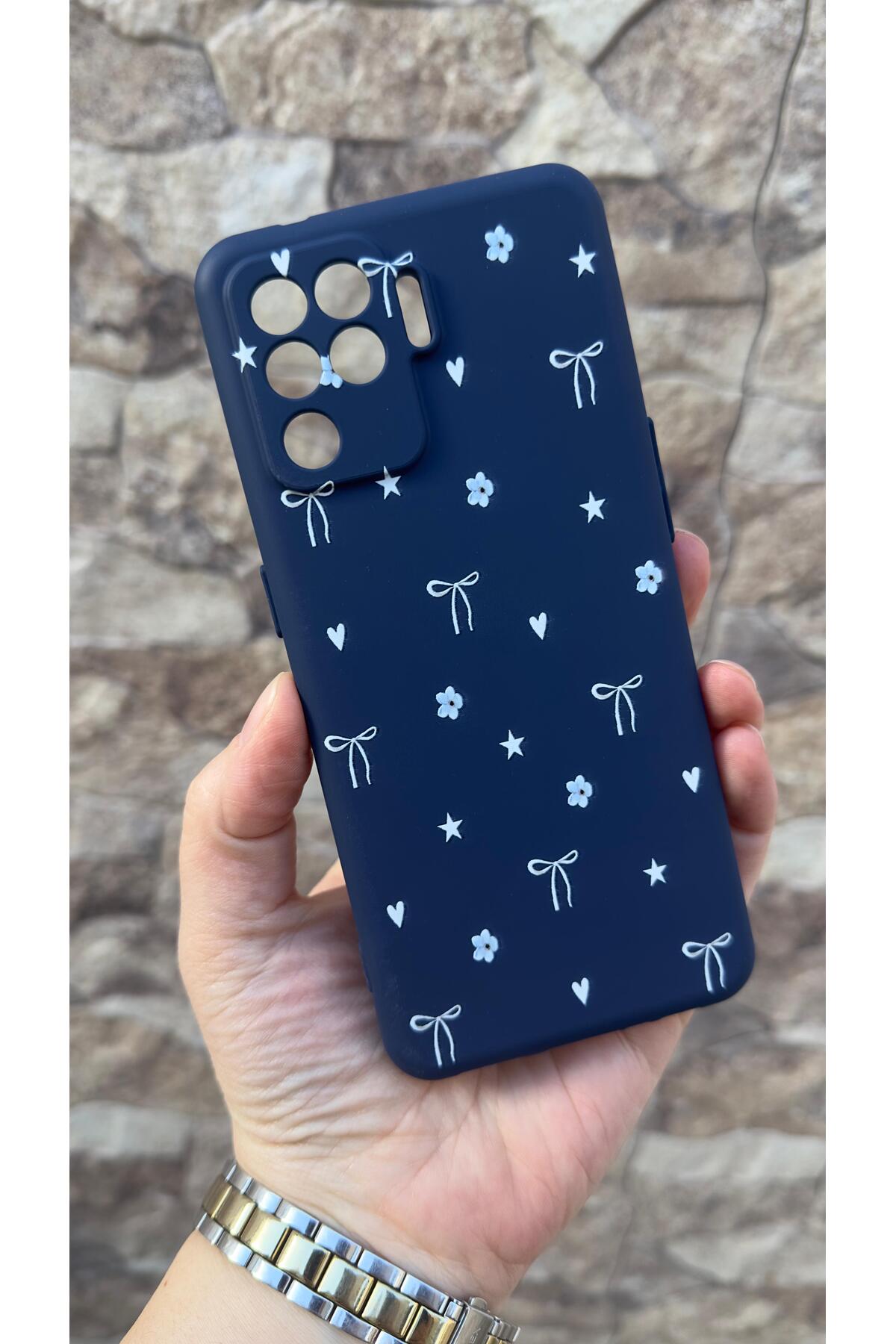 Oppo Reno 5 Lite Uyumlu Mini Fiyonk Desenli Silikon Darbe Emici Klasik Korumalı Rubber Kılıf