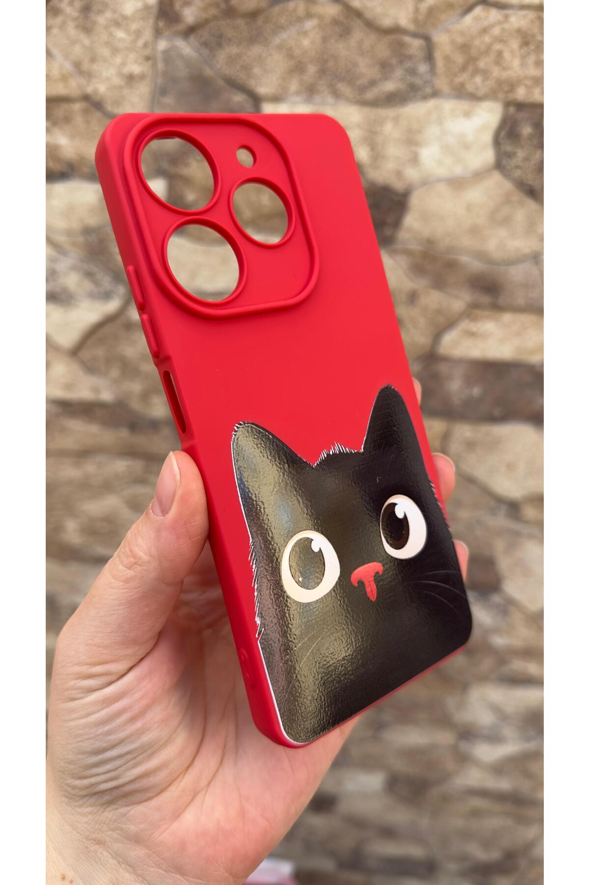 Tecno Spark 10 PRO Uyumlu Sevimli Siyah Kedi Desenli Silikon Darbe Emici Klasik Korumalı Kılıf