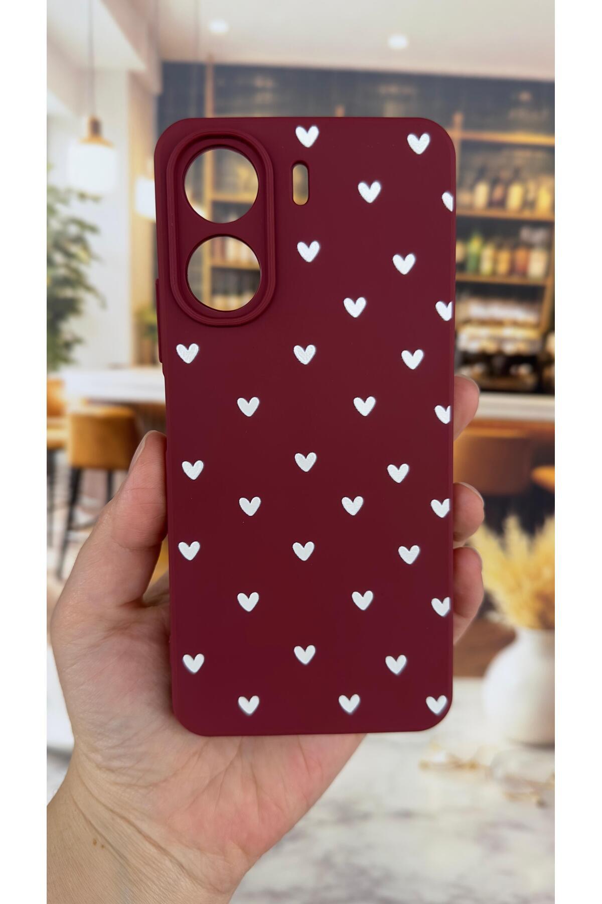 REDMİ 13C Uyumlu Beyaz Kalp Desenli Lansman Kamera Korumalı Yumuşak Silikon RUBBER Kılıf