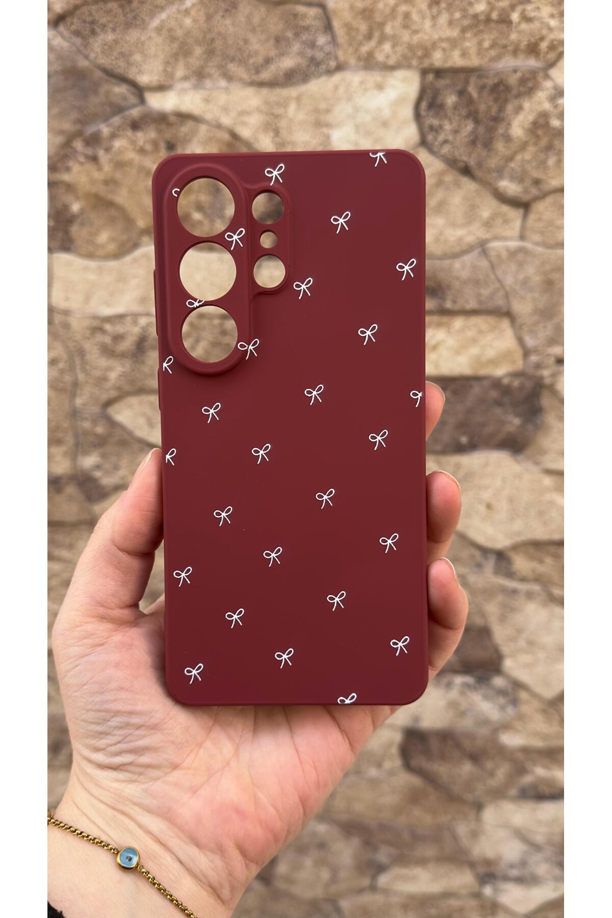 Samsung Galaxy S26 Ultra Uyumlu Beyaz Fiyonk Desenli Silikon Darbe Emici Klasik Korumalı Kılıf
