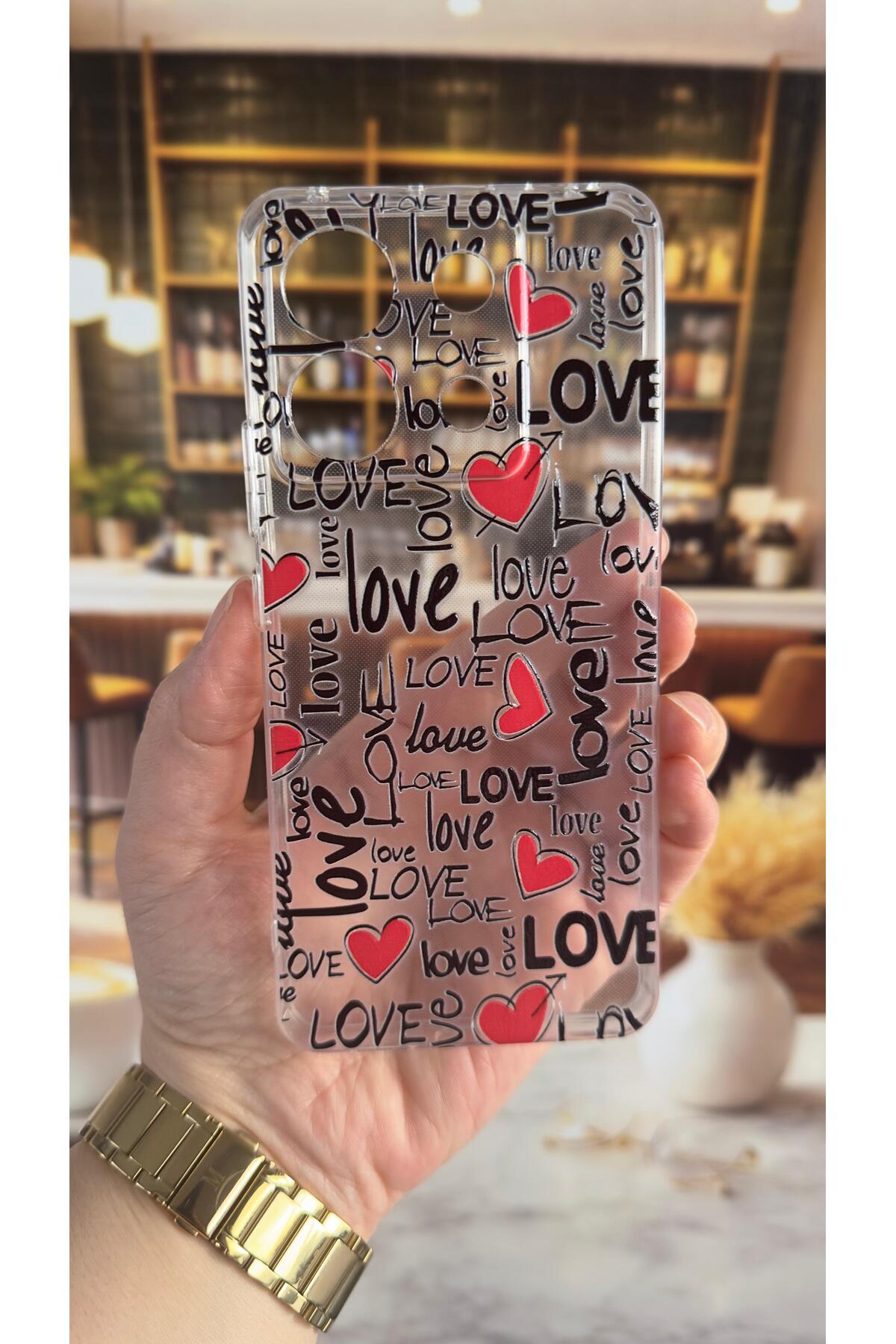 Xiaomi Redmi Note 13 Pro 5G Uyumlu Love Yazı Desenli Şeffaf Darbe Emici Kamera Korumalı Clear Kılıf