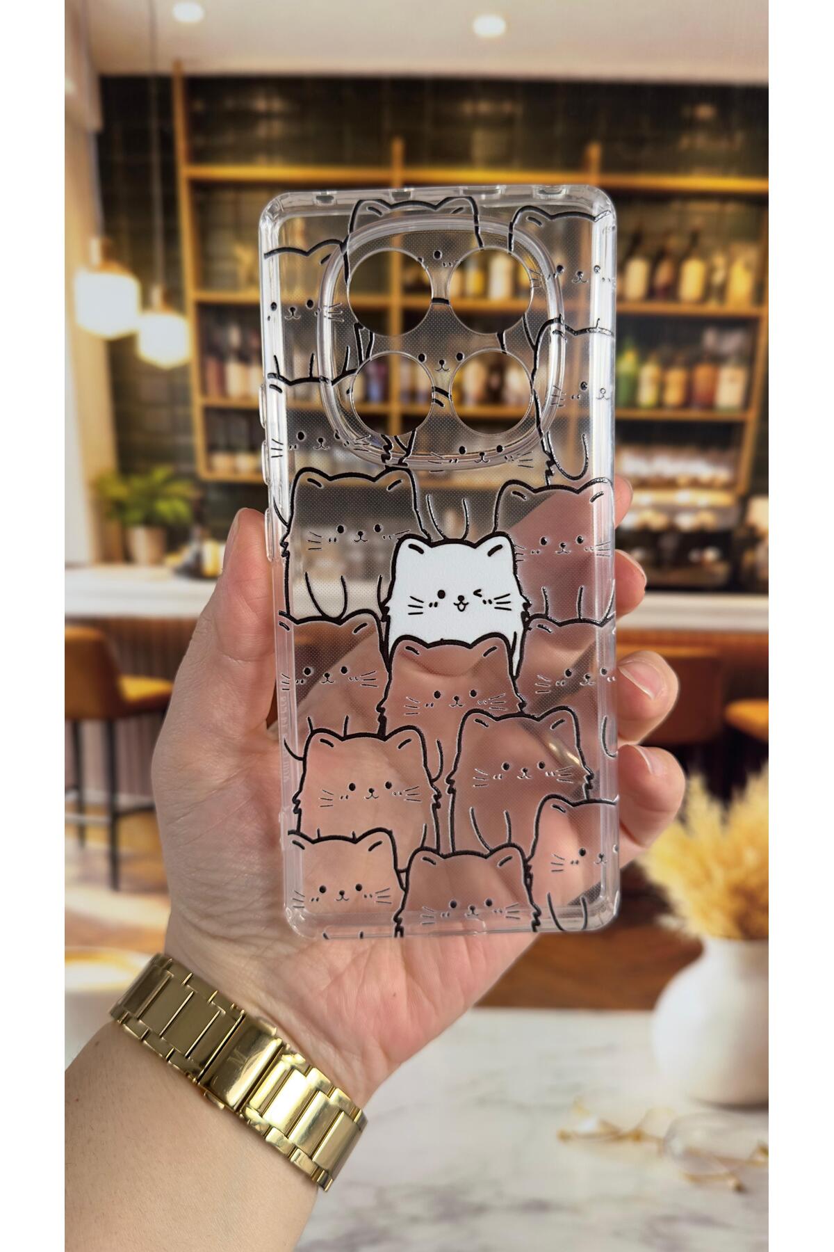 Redmi Note 14 Pro 4G Uyumlu Manycat Desenli Şeffaf Darbe Emici Kamera Korumalı Clear Kılıf
