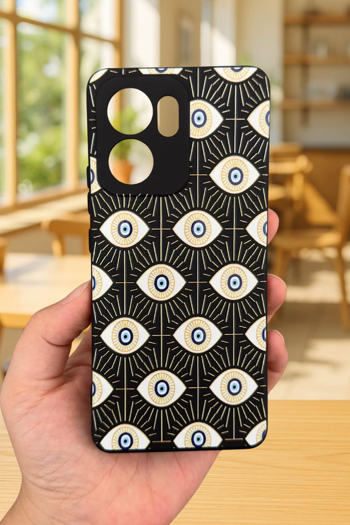 OPPO RENO 13 F Uyumlu Evıl Eye Desenli Silikon Darbe Emici Klasik Korumalı Rubber Kılıf