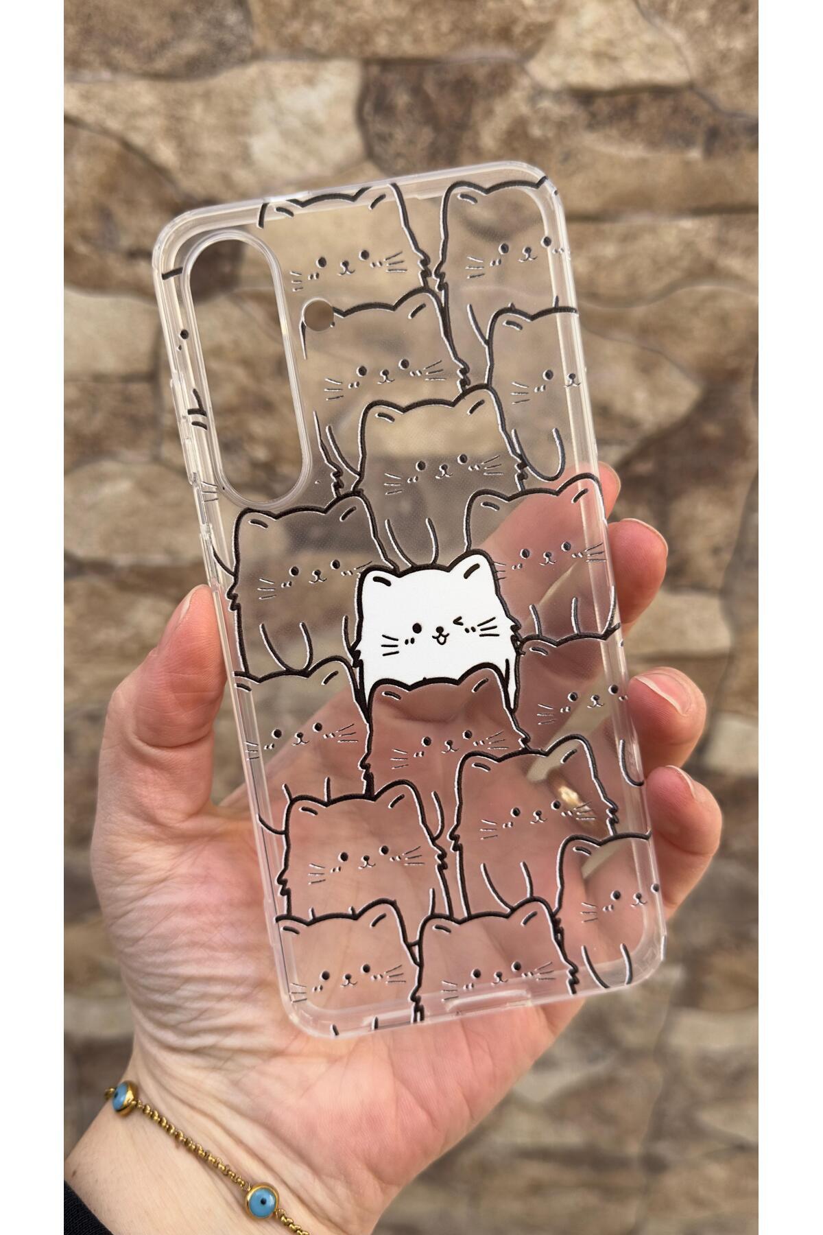 Samsung Galaxy S25 FE Uyumlu Manycat Desenli Şeffaf Darbe Emici Kamera Korumalı Clear Kılıf
