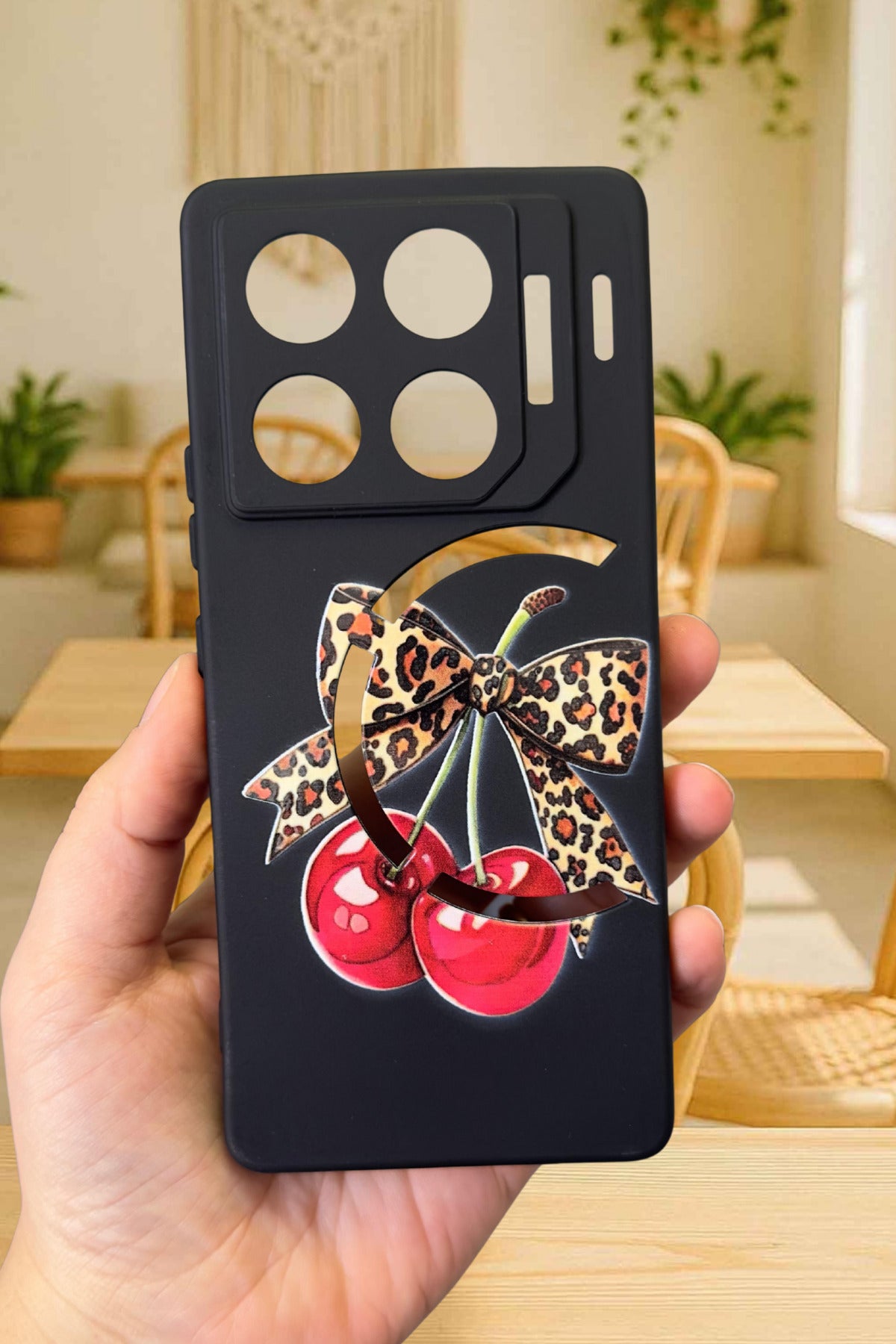 İnfinix GT 20 Pro Uyumlu Kiraz Leopar Fiyonk Desenli Silikon Darbe Emici Rubber Kılıf