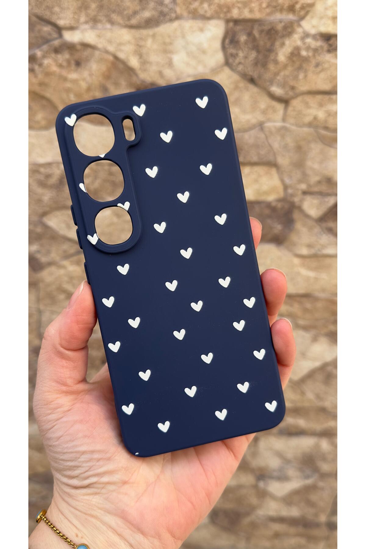 Vivo V40 Lite 5G Uyumlu Mini Beyaz Kalp Desenli Silikon Darbe Emici Klasik Korumalı Rubber Kılıf