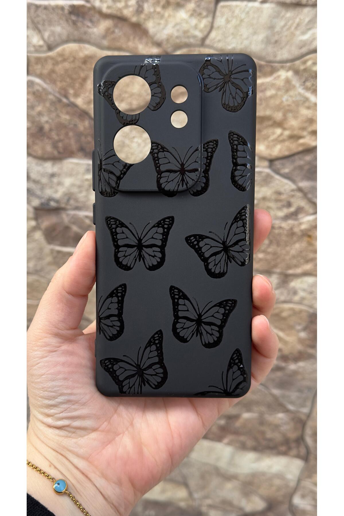 İnfinix Zero 30 4g Uyumlu Siyah Kelebek Desenli Silikon Darbe Emici Klasik Korumalı Rubber Kılıf