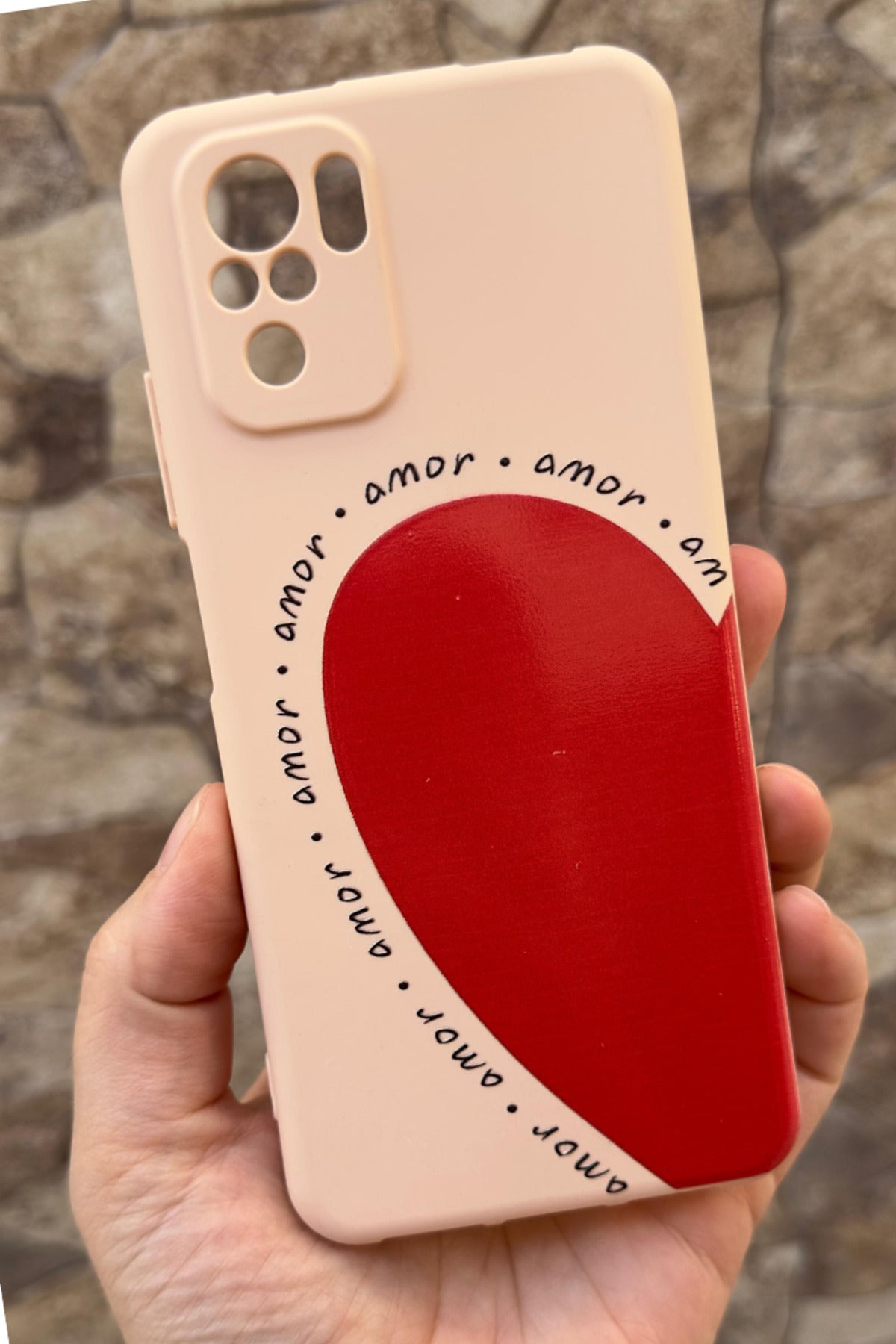 Xiaomi Redmi Note 10 ve 10S Uyumlu Amor Kalp Silikon Darbe Emici Klasik Korumalı Rubber Kılıf