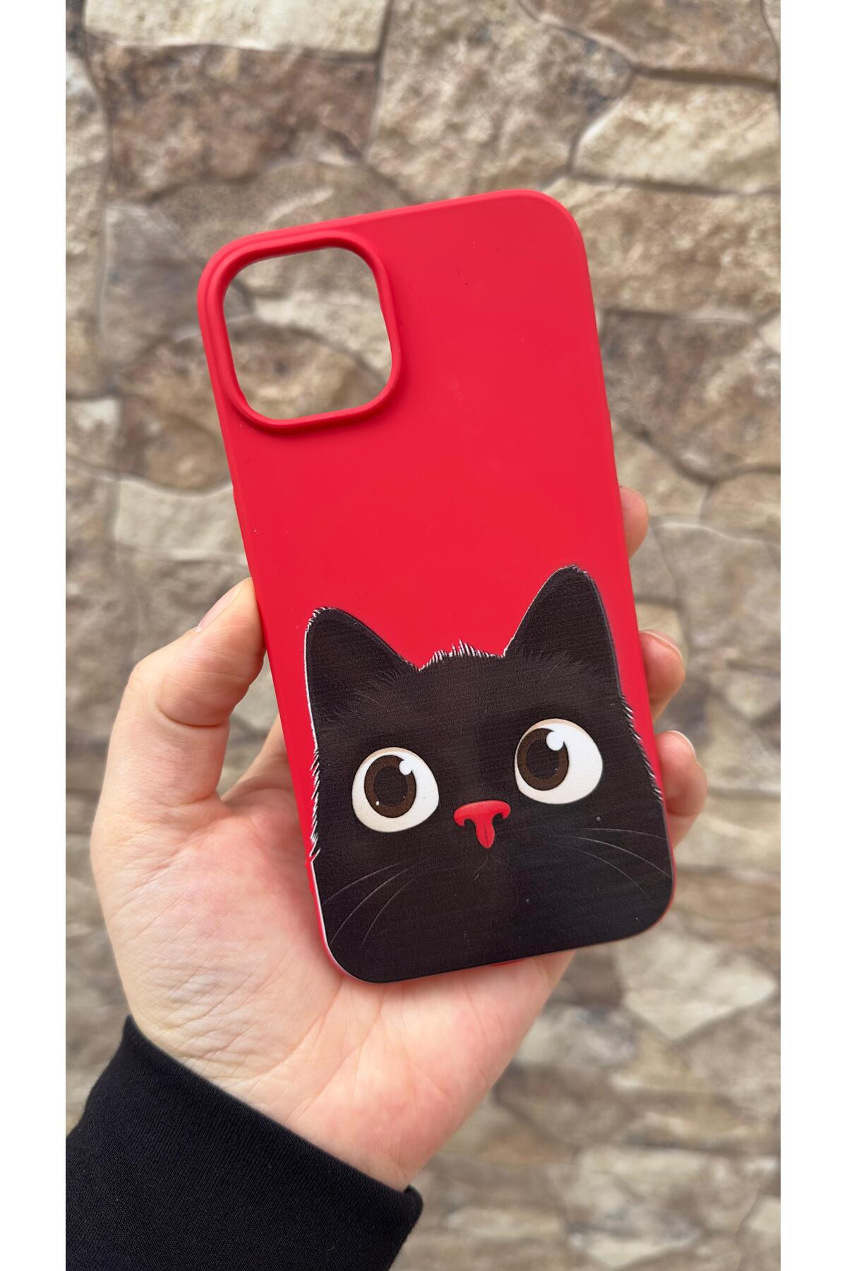 iPhone 11 Uyumlu Sevimli Siyah Kedi Desenli Silikon Darbe Emici Klasik Korumalı Rubber Kılıf