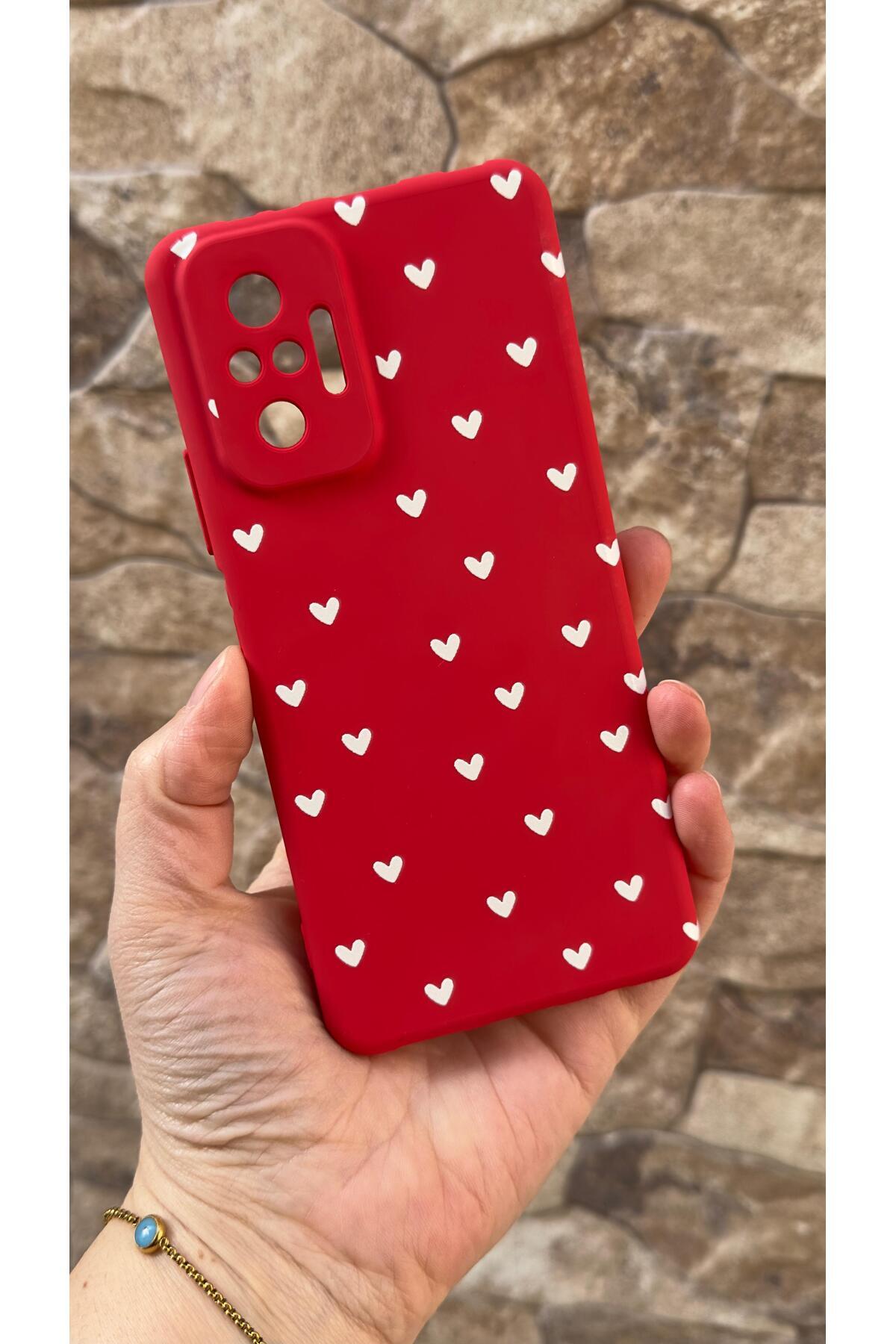 Redmi Note 10 Pro Uyumlu Mini Beyaz Kalp Desenli Silikon Darbe Emici Klasik Korumalı Rubber Kılıf