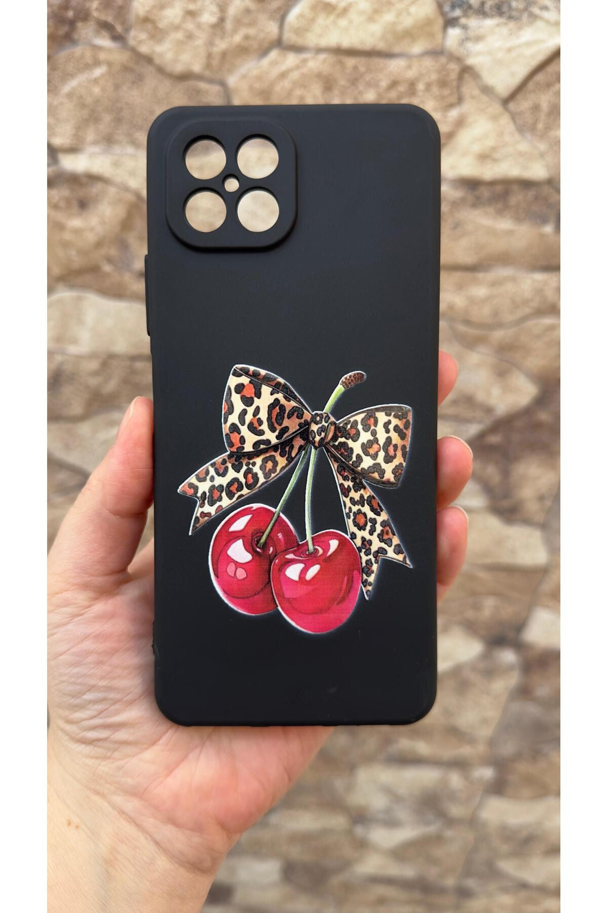 Omix x600 Uyumlu Kiraz Fiyonk Leopar Desenli Silikon Darbe Emici Klasik Korumalı Rubber Kılıf 277