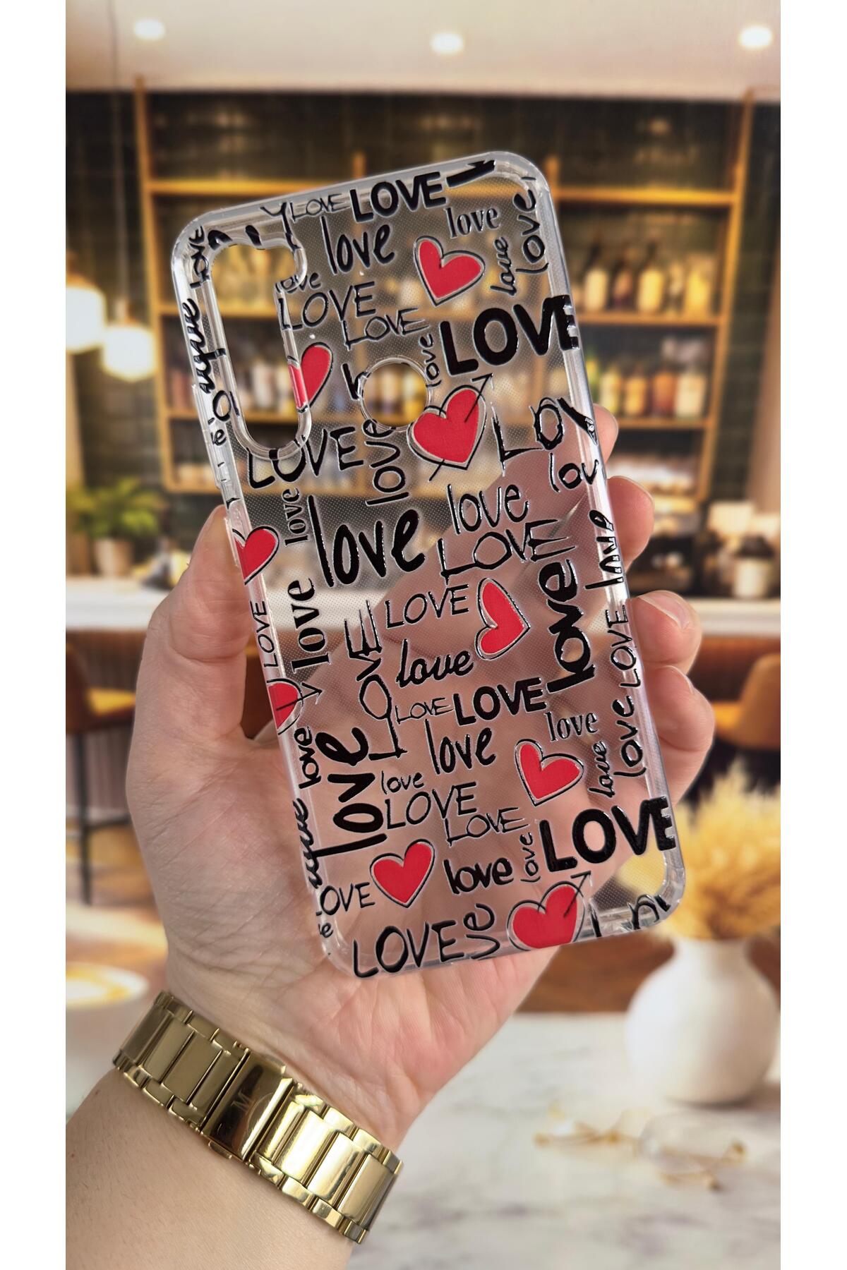 Redmi Note 8 Uyumlu Love Yazı Desenli Şeffaf Darbe Emici Kamera Korumalı Clear Kılıf