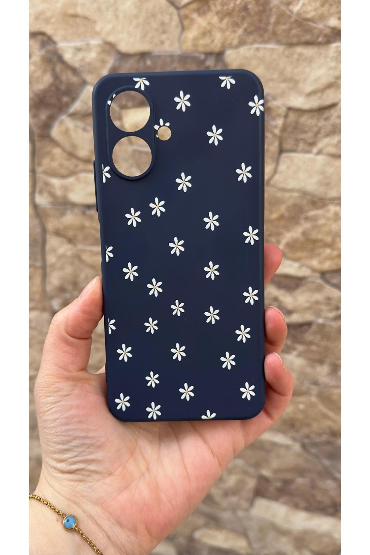 Tecno Spark Go2 Uyumlu Mini Papatya Desenli Silikon Darbe Emici Klasik Korumalı Rubber Kılıf
