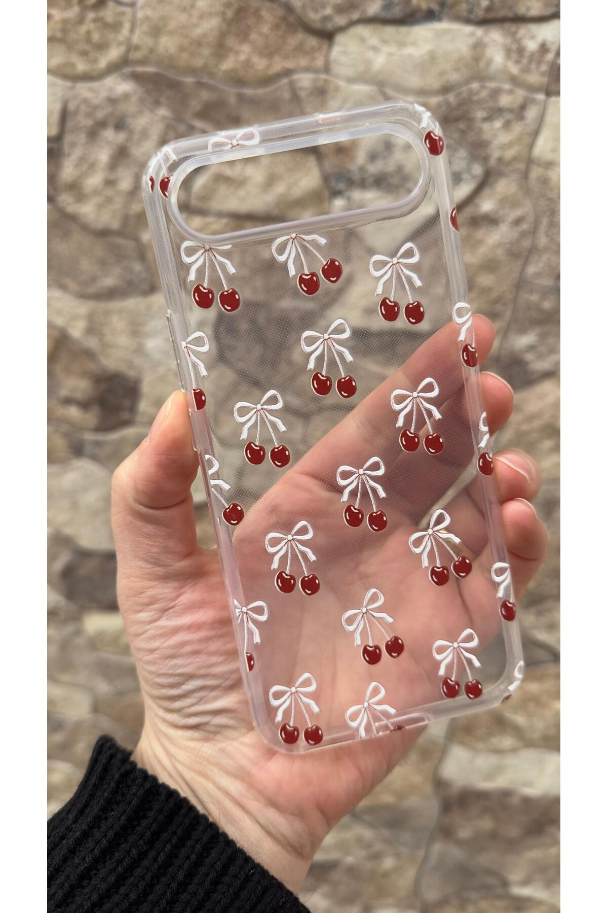 Tecno Spark Slim Uyumlu Kiraz Fiyonk Desenli Şeffaf Darbe Emici Kamera Korumalı Clear Kılıf