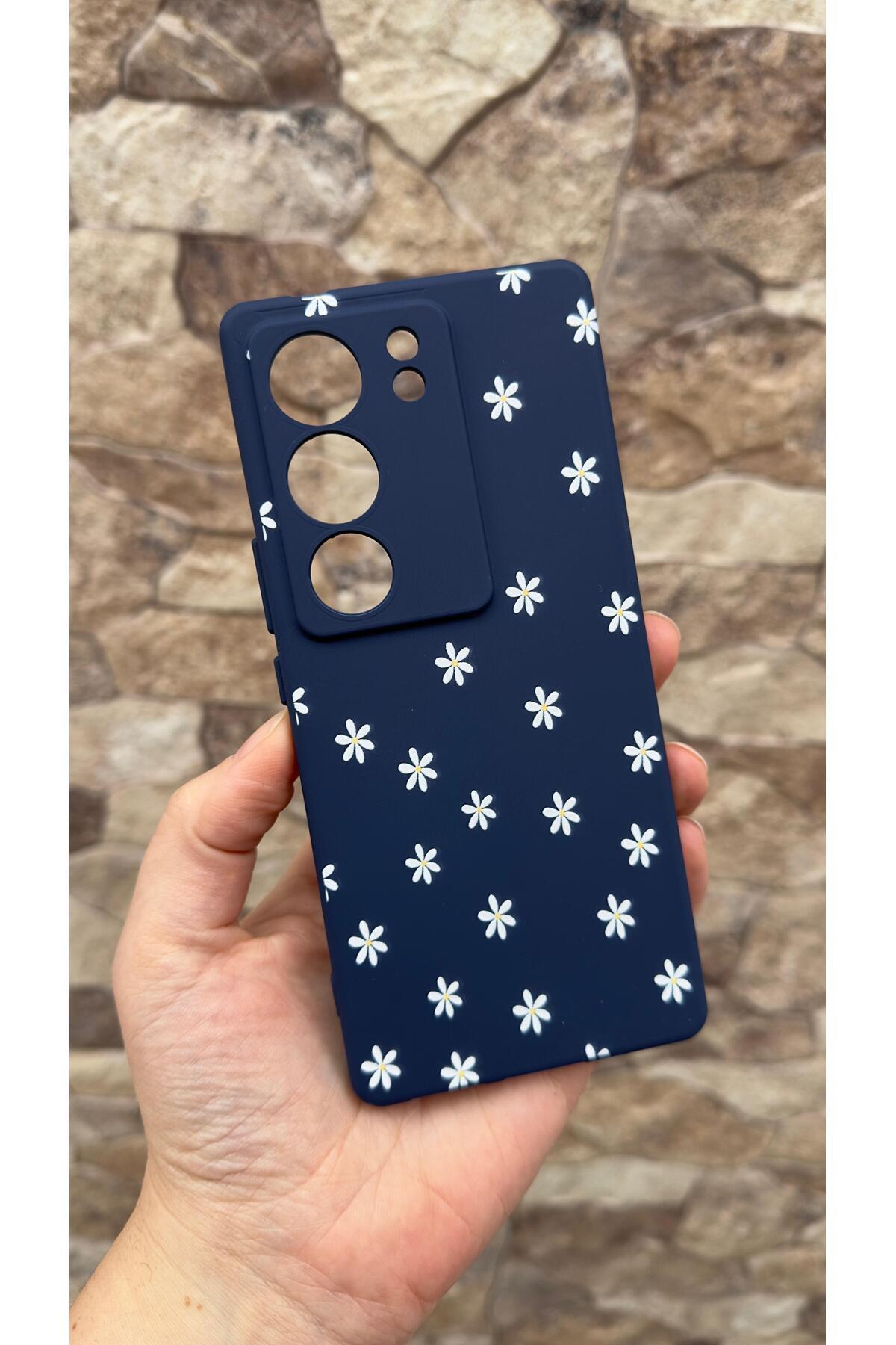 VİVO V29 Uyumlu Mini Papatya Desenli Silikon Darbe Emici Klasik Korumalı Rubber Kılıf