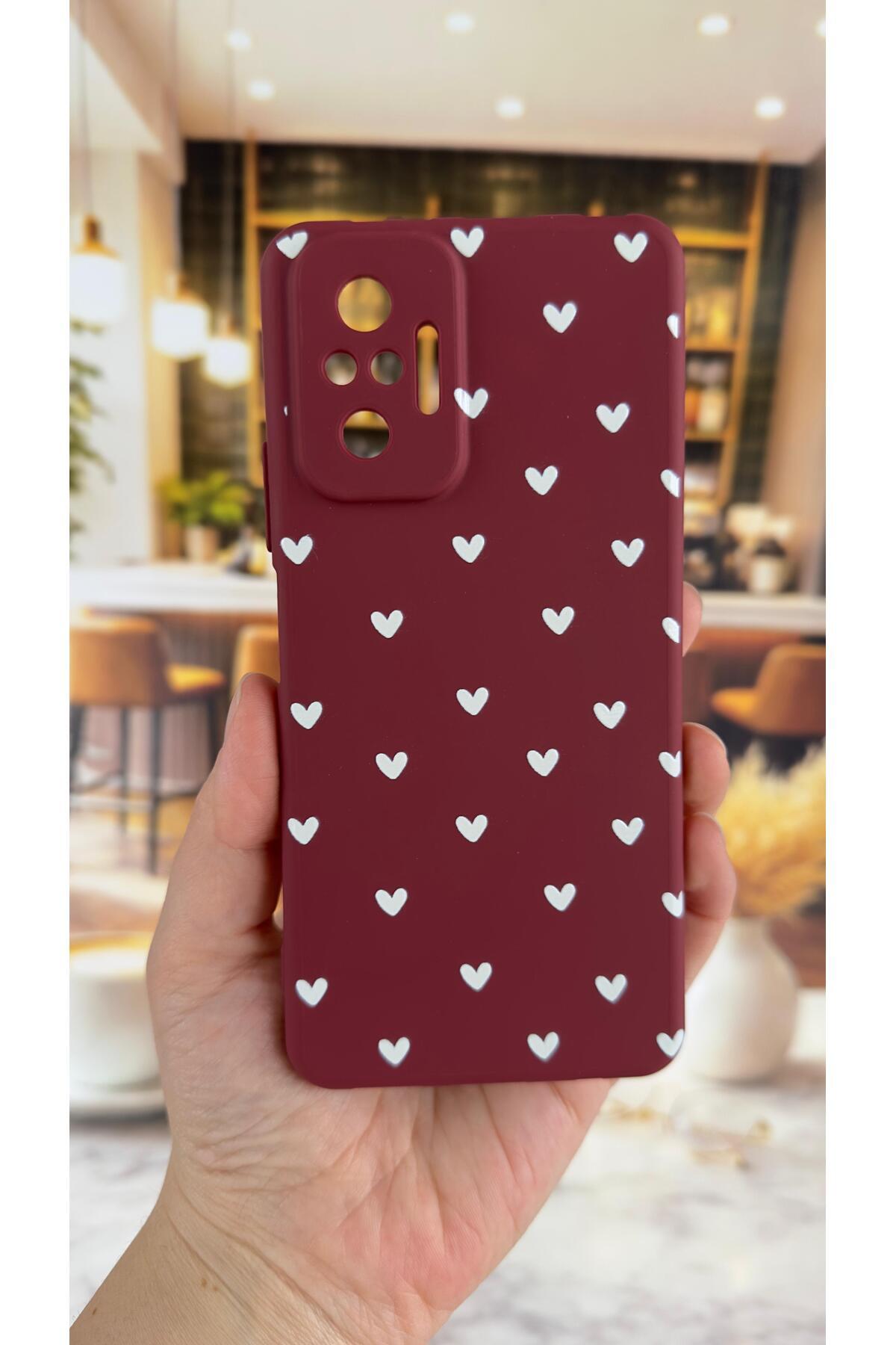 Redmi Note 10 Pro Uyumlu Beyaz Kalp Desenli Silikon Darbe Emici Klasik Korumalı Rubber Kılıf