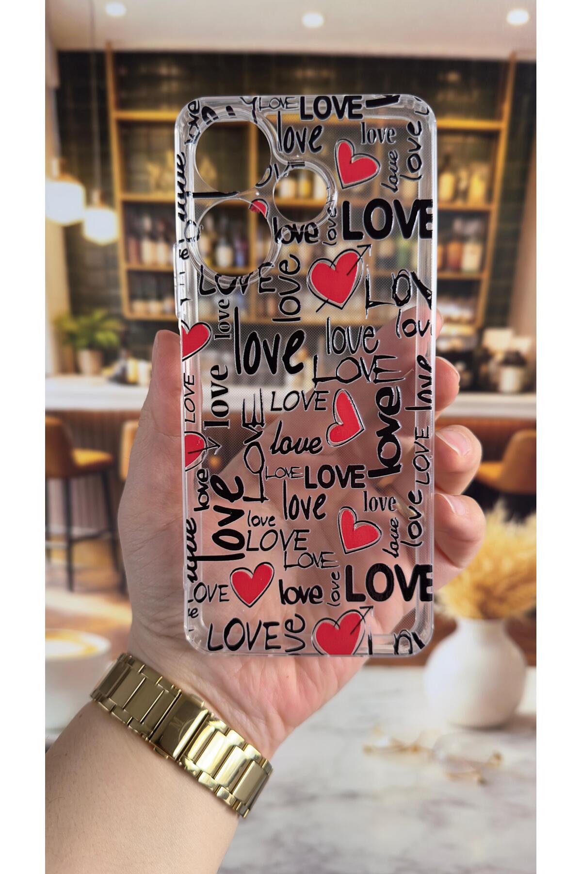 Redmi 13 Uyumlu Love Yazı Desenli Şeffaf Darbe Emici Kamera Korumalı Clear Kılıf
