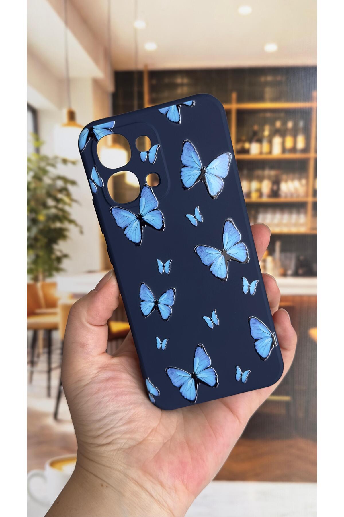 Oppo A6 Pro Uyumlu Mavi Kelebek Desenli Silikon Darbe Emici Klasik Korumalı Rubber Kılıf