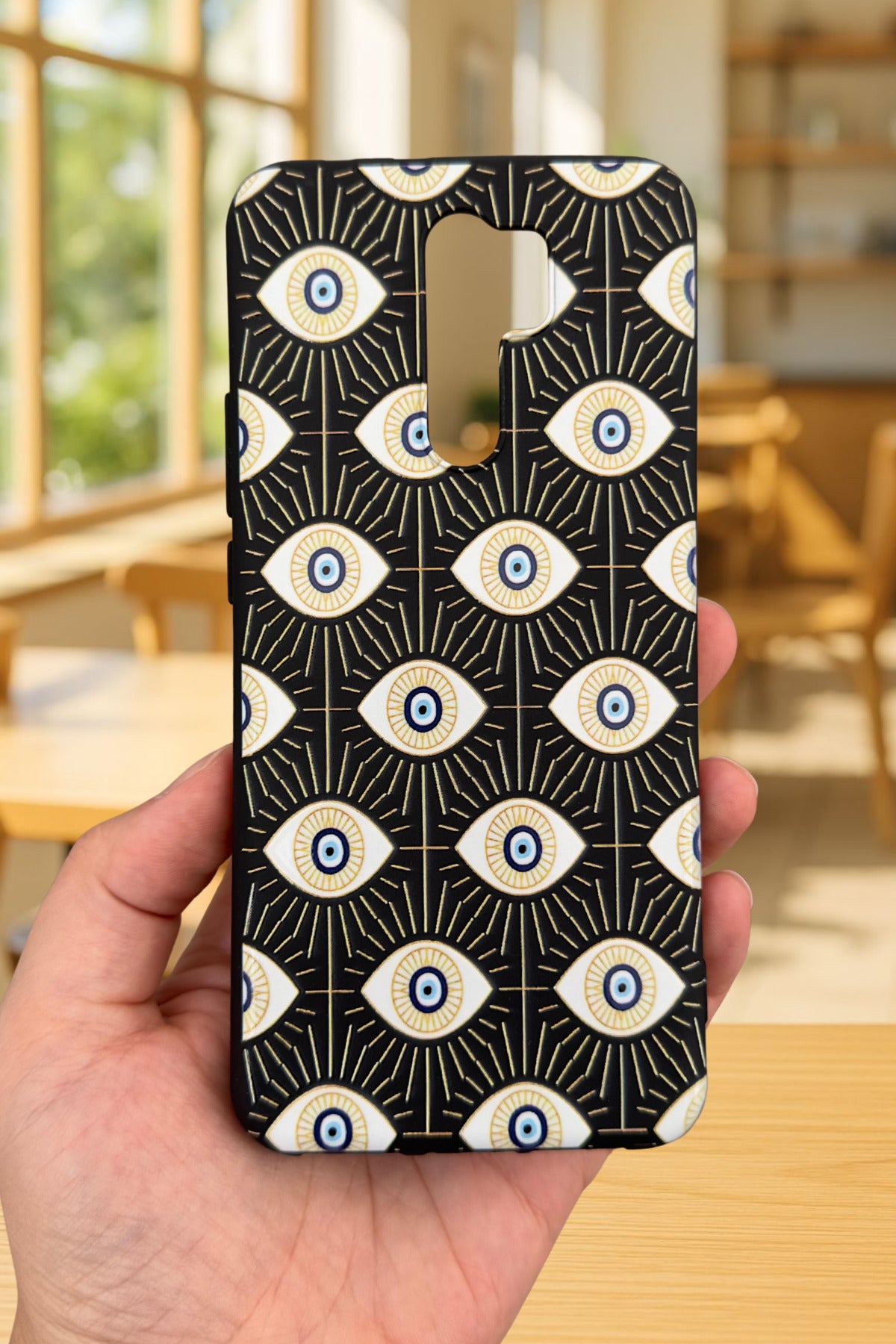 Xiaomi Redmi 9 Uyumlu Evıl Eye Desenli Silikon Darbe Emici Klasik Korumalı Rubber Kılıf