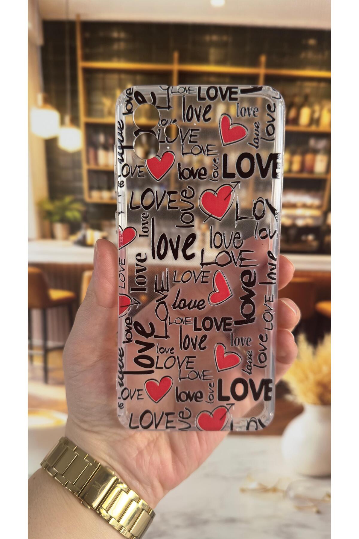 Samsung A04 Uyumlu Love Yazı Desenli Şeffaf Darbe Emici Kamera Korumalı Clear Kılıf