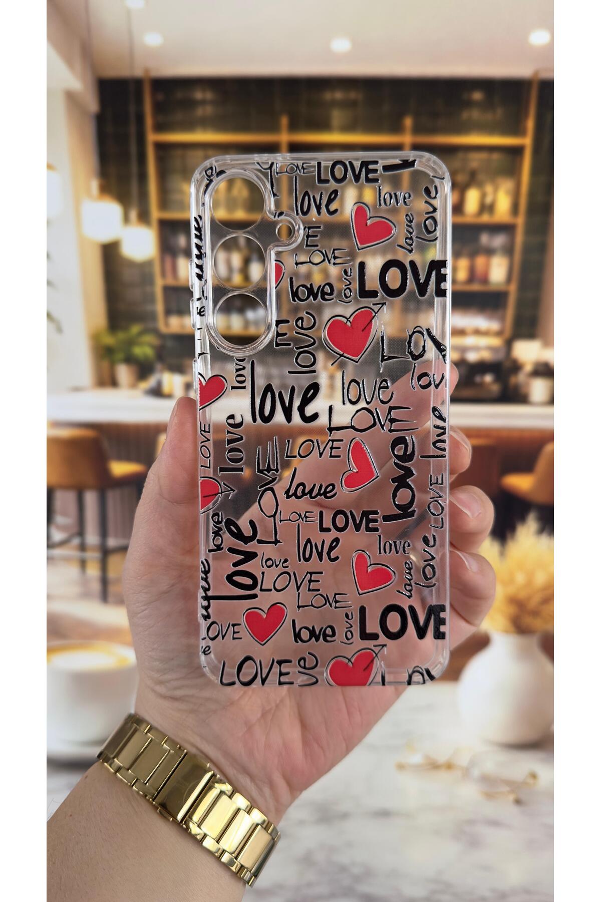 Samsung S24 FE Uyumlu Love Yazı Desenli Şeffaf Darbe Emici Kamera Korumalı Clear Kılıf