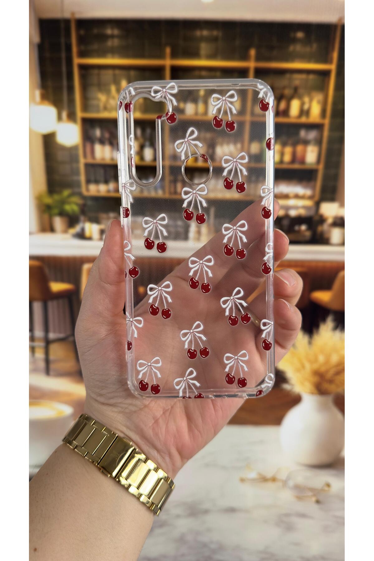 Redmi Note 8 Uyumlu Kiraz Desenli Şeffaf Darbe Emici Kamera Korumalı Clear Kılıf