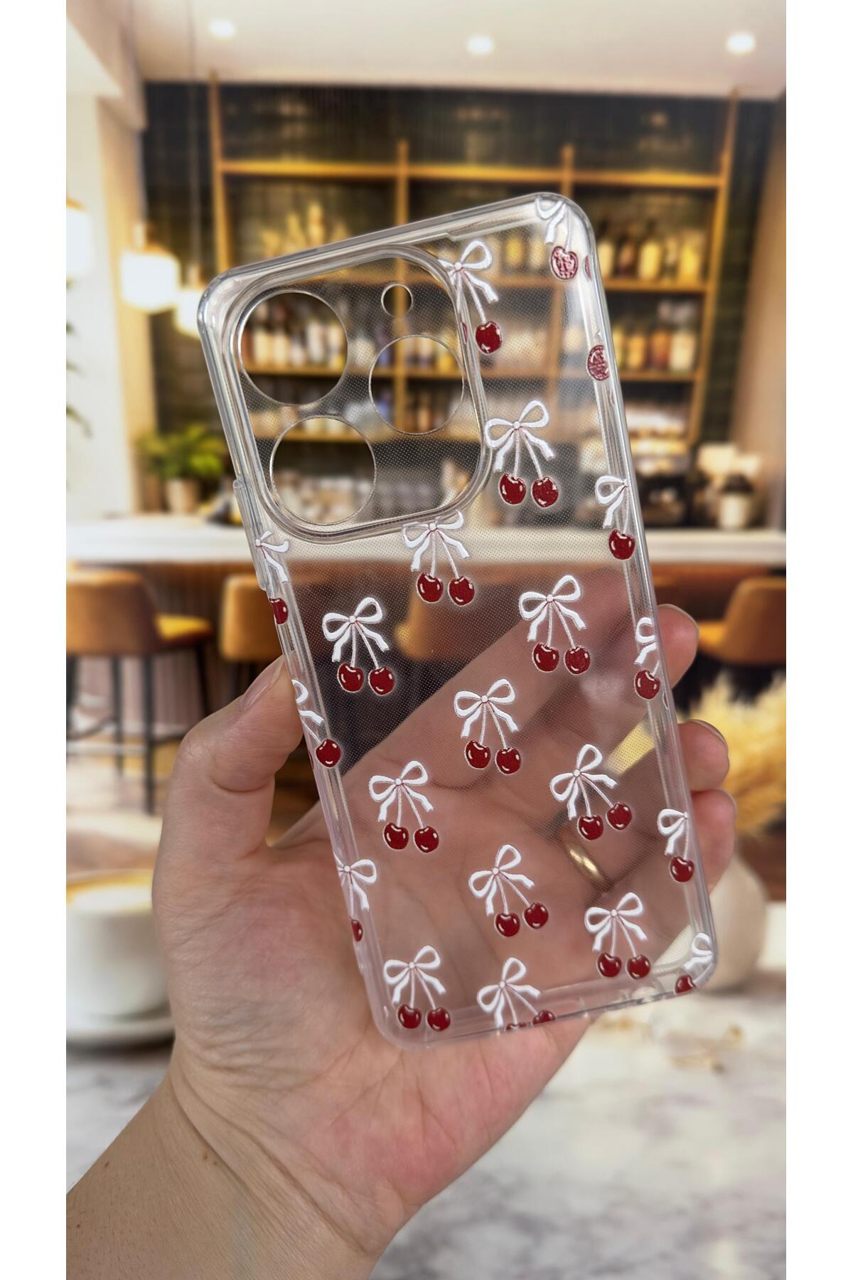 Tecno Spark 10 Pro Uyumlu Kiraz Desenli Şeffaf Darbe Emici Kamera Korumalı Clear Kılıf