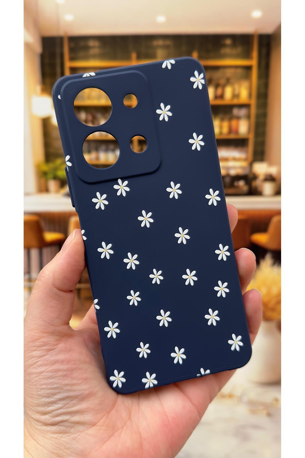 VİVO Y36 Uyumlu Mini Papatya Desenli Silikon Darbe Emici Klasik Korumalı Rubber Kılıf