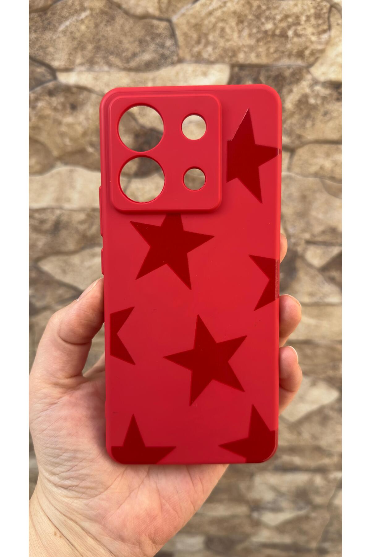 Redmi Note 13 Pro 5G Uyumlu Kırmızı Star Silikon Darbe Emici Klasik Korumalı Rubber Kılıf