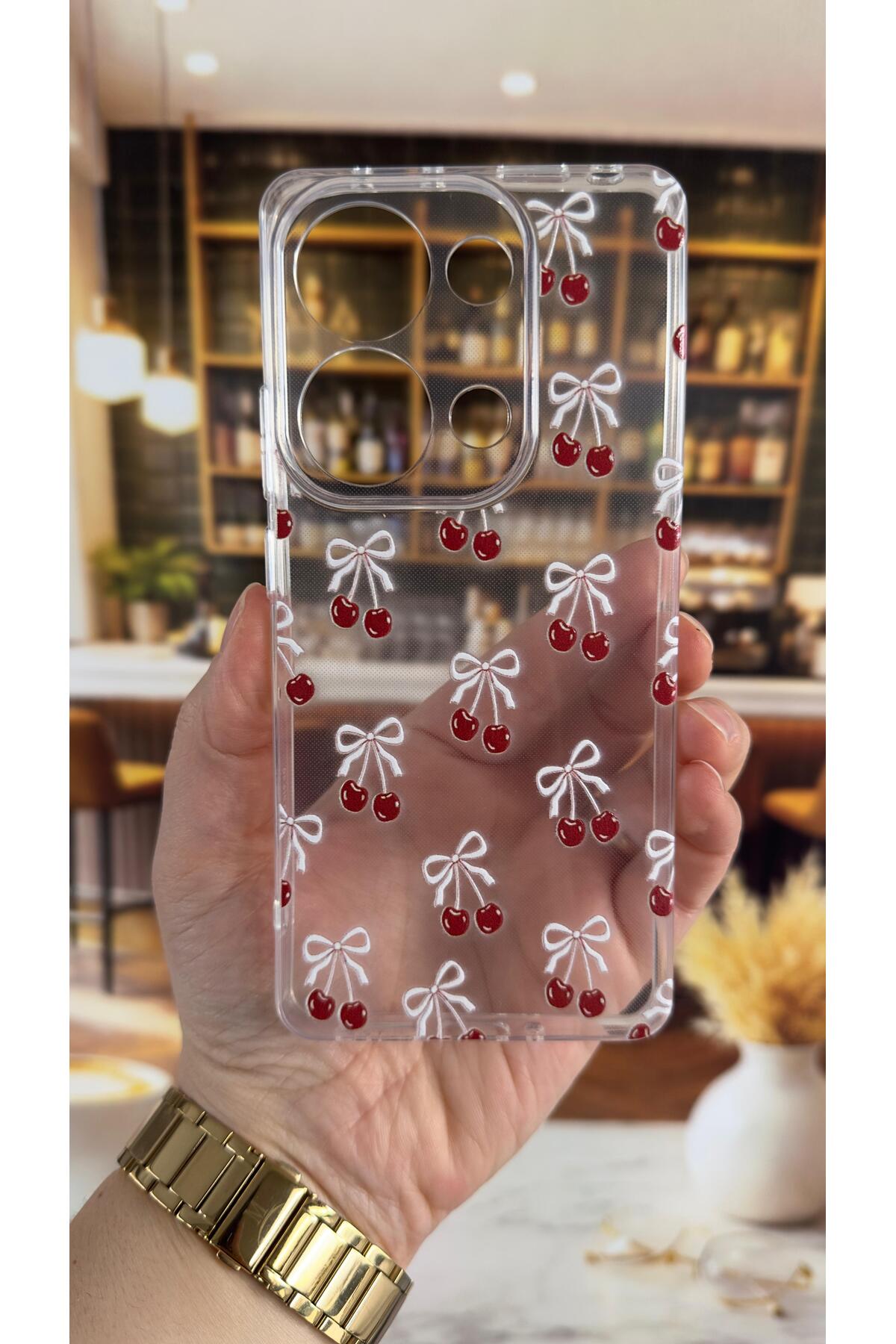 Redmi Note 13 Pro 4G Uyumlu Kiraz Desenli Şeffaf Darbe Emici Kamera Korumalı Clear Kılıf