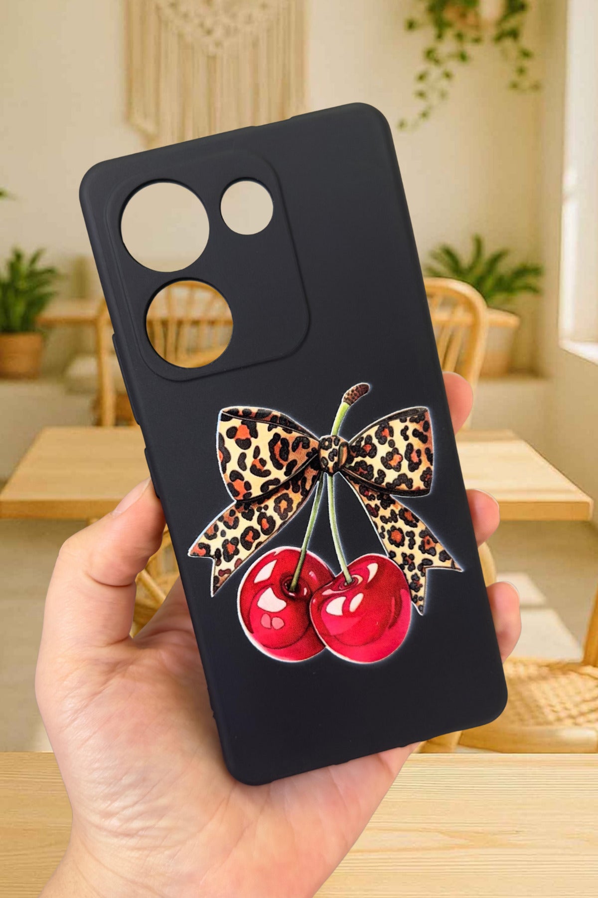 TECNO CAMON 20 PRO Uyumlu Kiraz Leopar Fiyonk Desenli Silikon Darbe Emici Rubber Kılıf