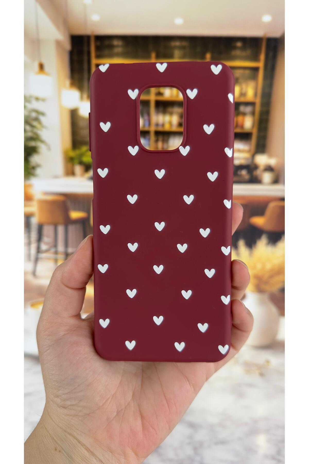 Redmi Note 9 Pro/9S Uyumlu Beyaz Kalp Desenli Silikon Darbe Emici Klasik Korumalı Rubber Kılıf