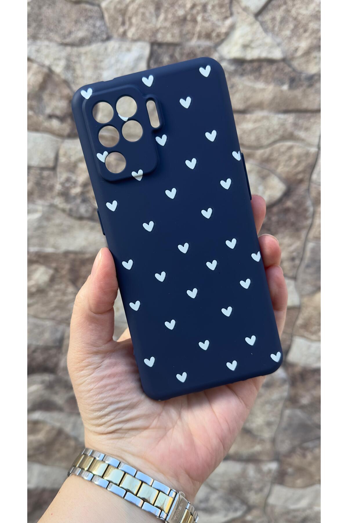 Oppo Reno 5 Lite Uyumlu Mini Beyaz Kalp Desenli Silikon Darbe Emici Klasik Korumalı Rubber Kılıf