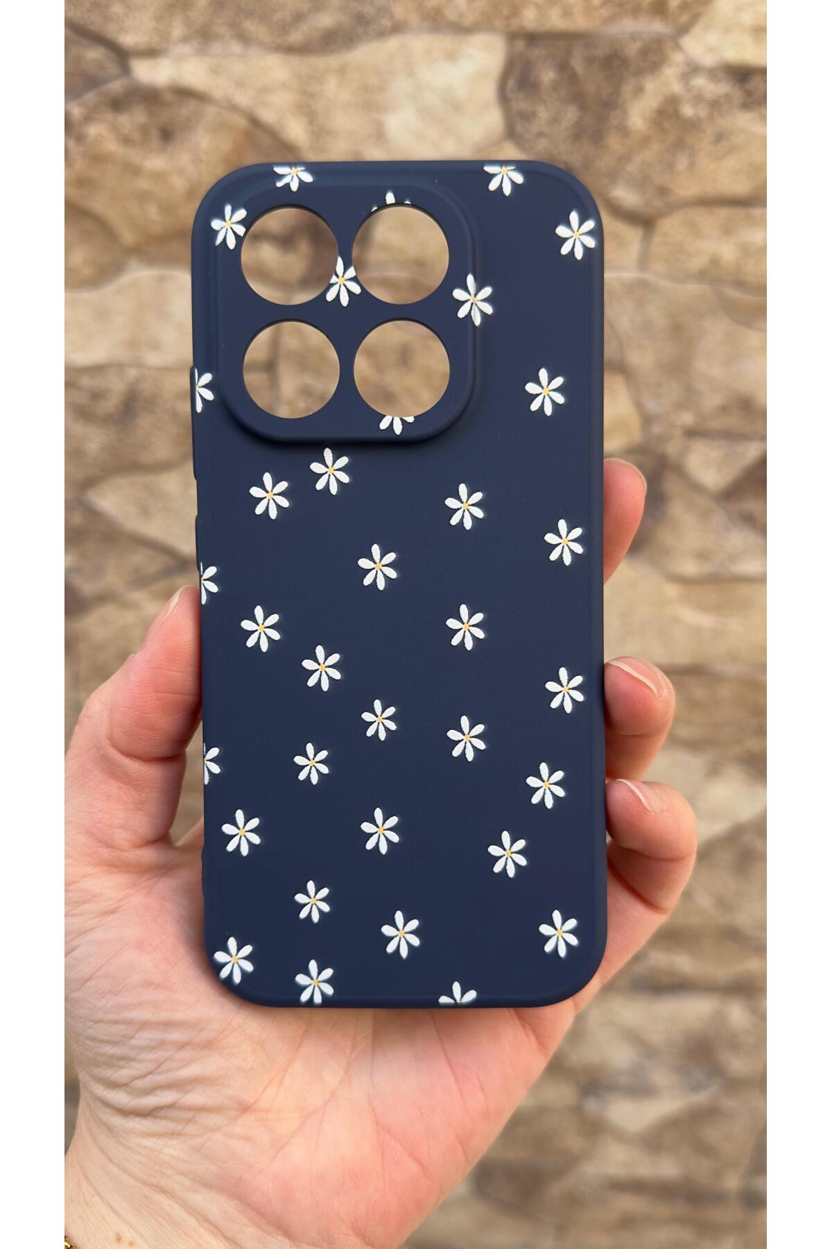 MI 17 5G Uyumlu Mini Papatya Desenli Silikon Darbe Emici Klasik Korumalı Rubber Kılıf