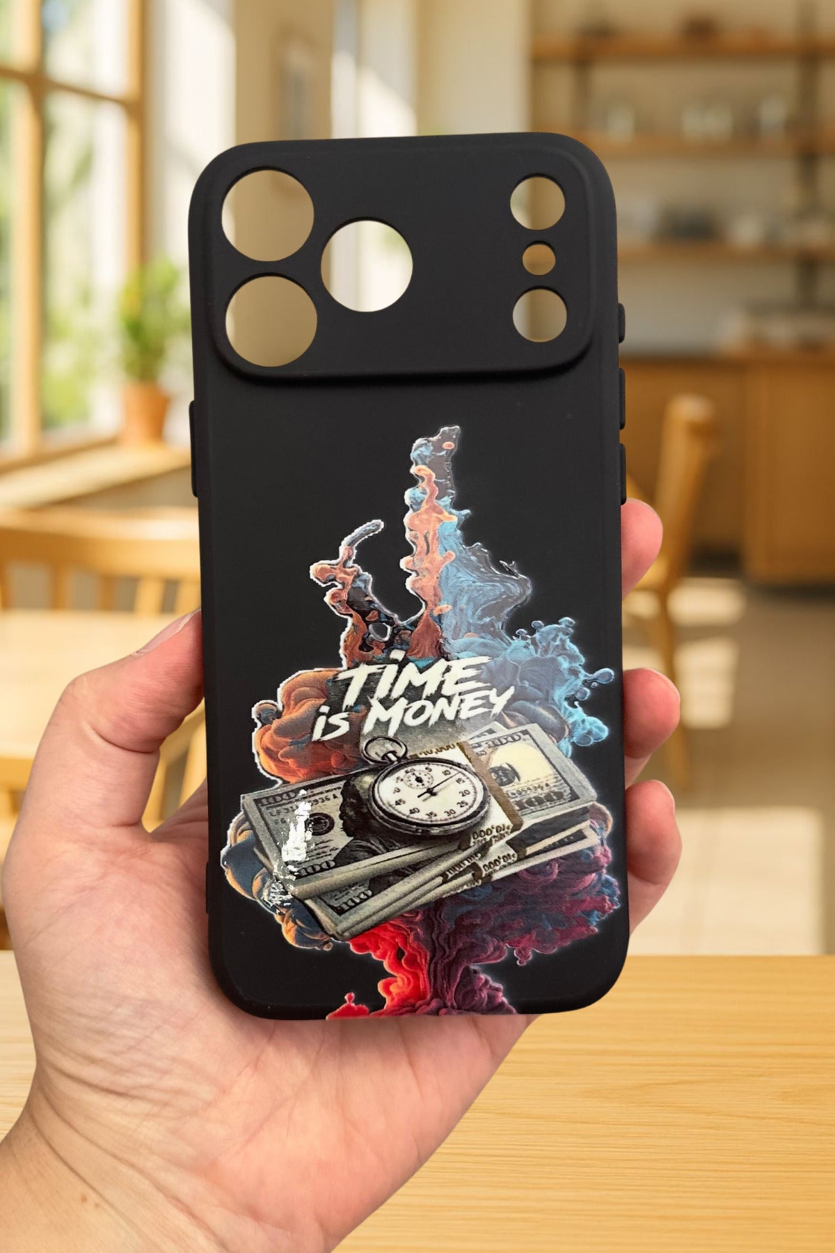 iPhone 17 Pro Uyumlu TIME IS MONEY Silikon Darbe Emici Klasik Korumalı Rubber Kılıf