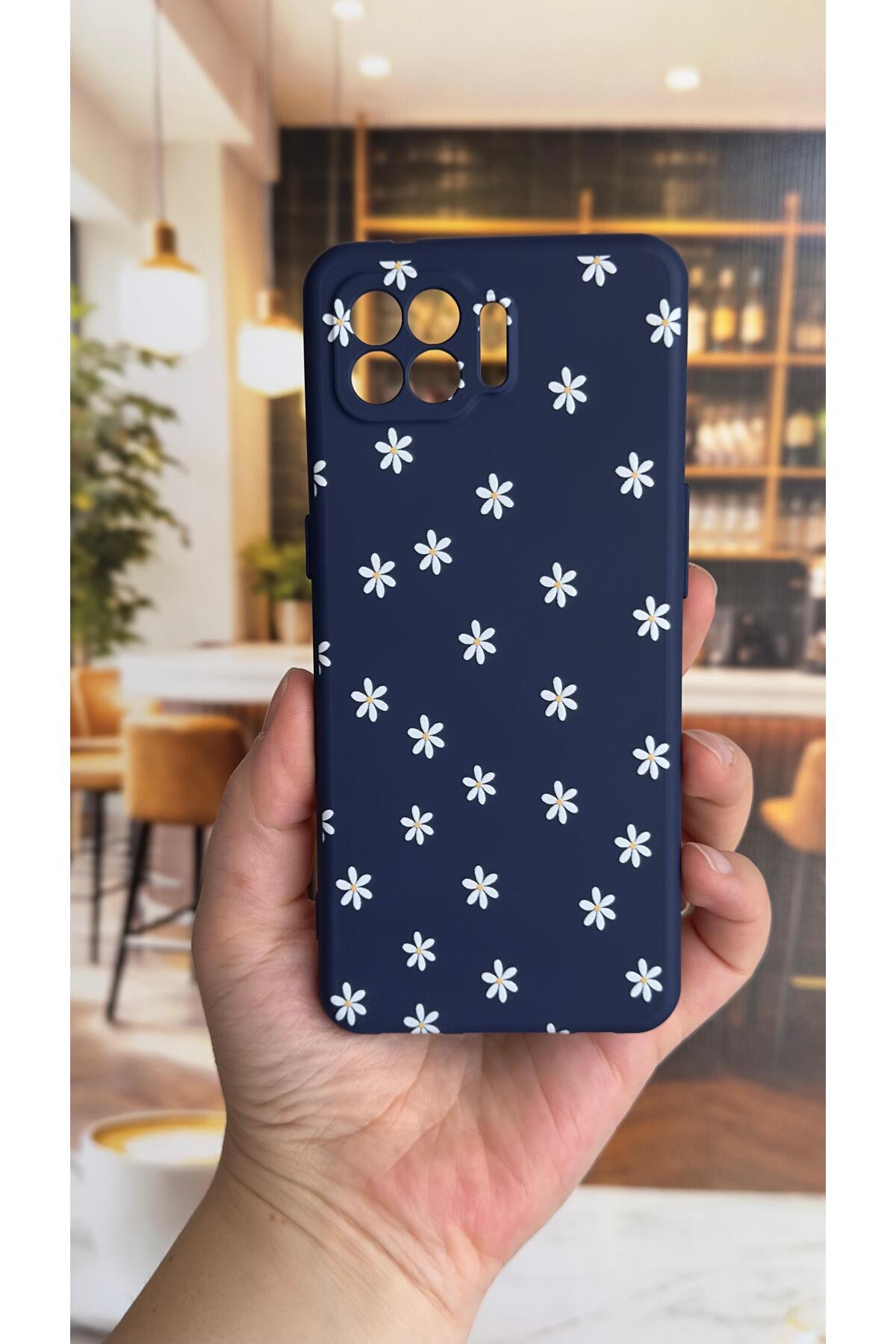 OPPO Reno 4 Lite Uyumlu Mini Papatya Desenli Silikon Darbe Emici Klasik Korumalı Rubber Kılıf