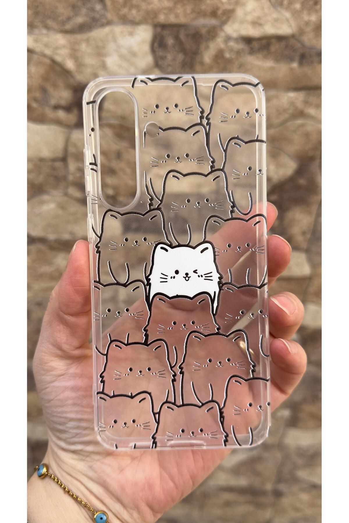 Samsung Galaxy S25 FE Uyumlu Manycat Desenli Şeffaf Darbe Emici Kamera Korumalı Clear Kılıf