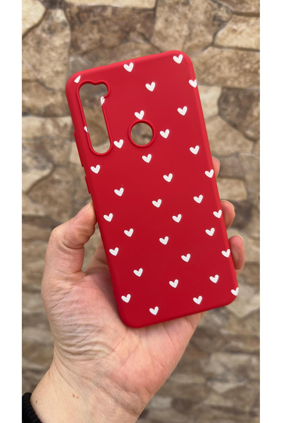 Redmi Note 8 Uyumlu Mini Beyaz Kalp Desenli Silikon Darbe Emici Klasik Korumalı Rubber Kılıf