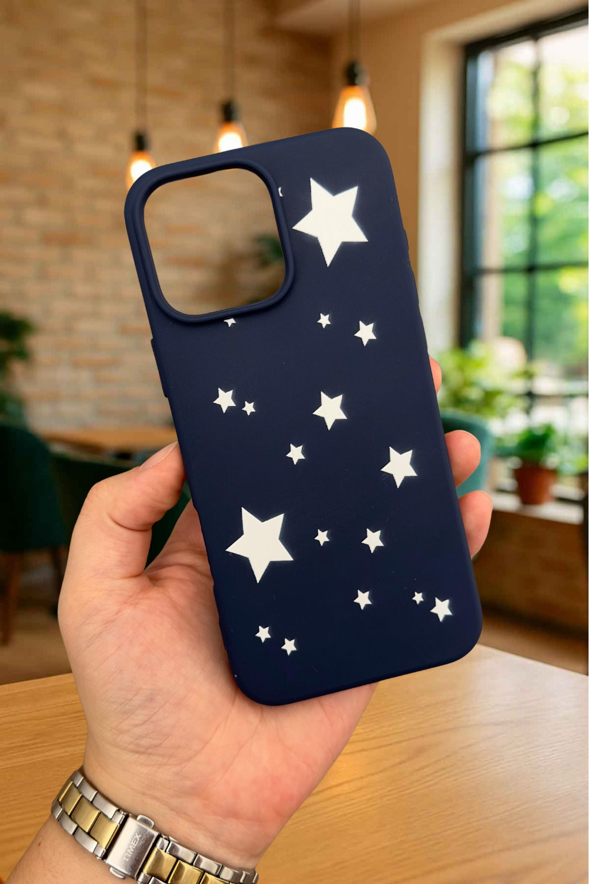 iPhone 14 Plus/15 Plus Uyumlu MİNİ YILDIZ DESENLİ Silikon Darbe Emici Klasik Korumalı Rubber Kılıf