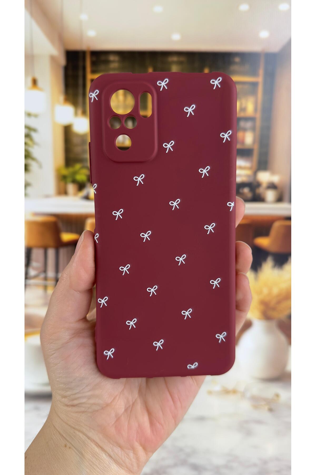 Redmi Note 10/10S Uyumlu Beyaz Fiyonk Desenli Silikon Darbe Emici Klasik Korumalı Rubber Kılıf