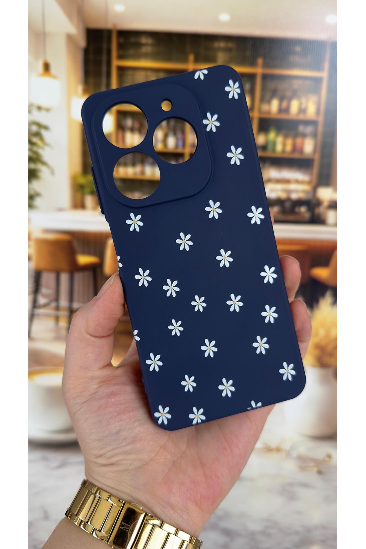 Tecno Spark 20/20C Uyumlu Mini Papatya Desenli Silikon Darbe Emici Klasik Korumalı Rubber Kılıf