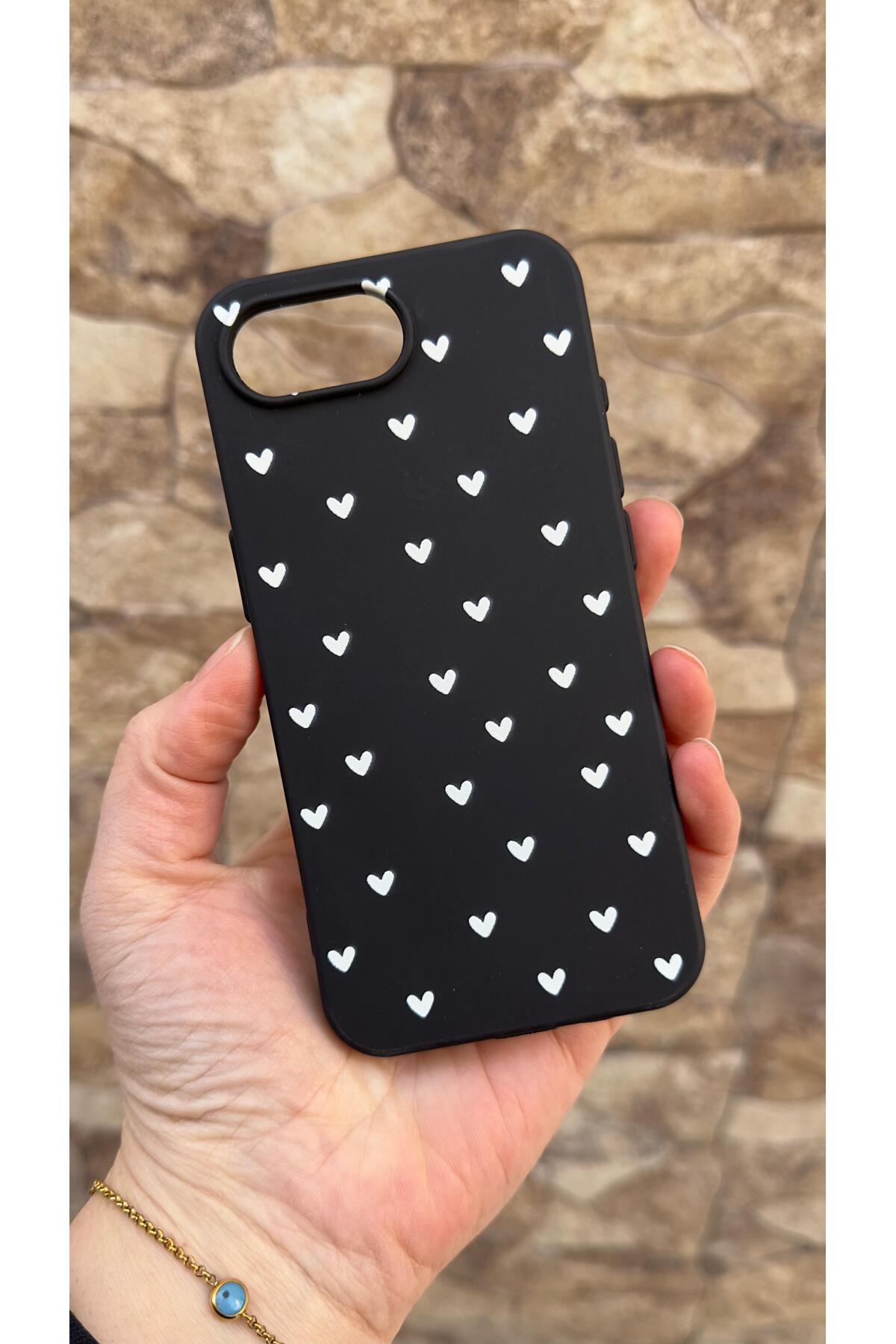 İphone 16E Uyumlu Mini Beyaz Kalp Desenli Silikon Darbe Emici Klasik Korumalı Rubber Kılıf
