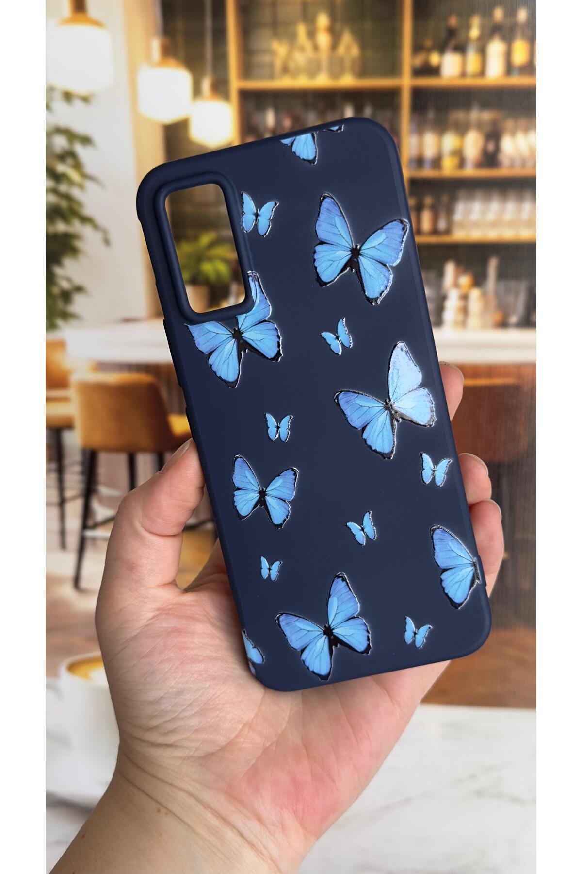 Infinix GT 30 Pro Uyumlu Mavi Kelebek Desenli Silikon Darbe Emici Klasik Korumalı Rubber Kılıf