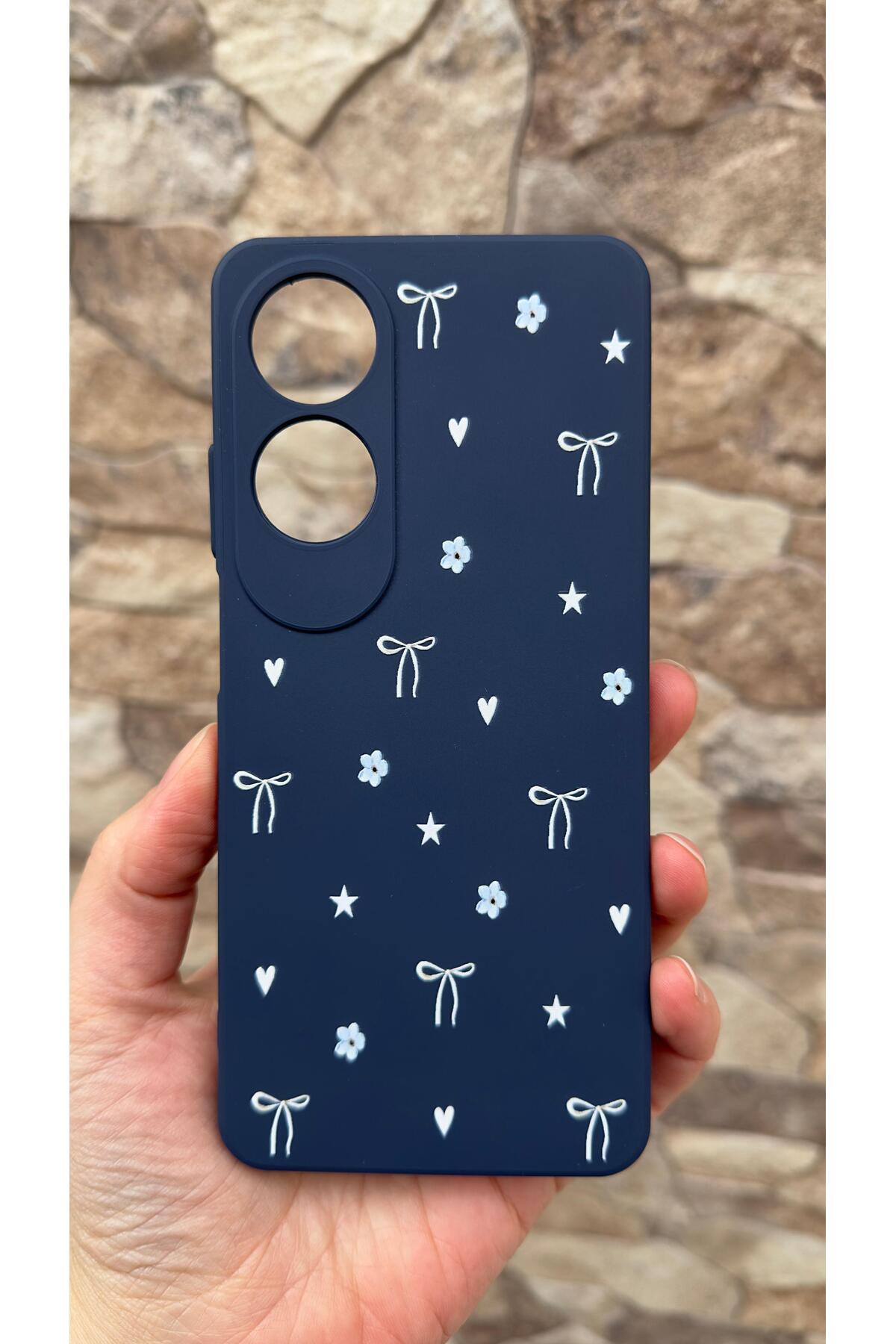 Oppo A60 Uyumlu Mini Fiyonk Desenli Silikon Darbe Emici Klasik Korumalı Rubber Kılıf 277